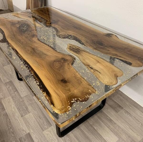Handmade Clear Epoxy Resin Rustic Table