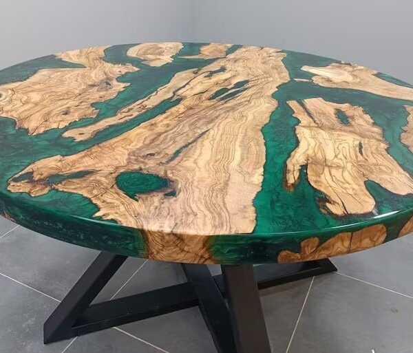 Large Indoor Epoxy Wooden Olive Dark Green River Table